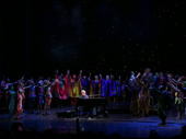 What an epic evening! The company gathers around music legend Elton John. Experience The Lion King's legacy at the Minskoff Theatre.(Photo: Walter McBride)